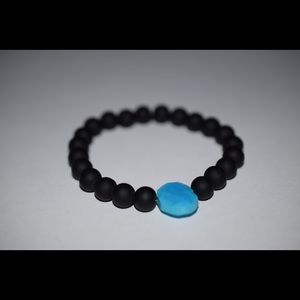 Matte Black Beaded Elastic Bracelet w/ Turquoise